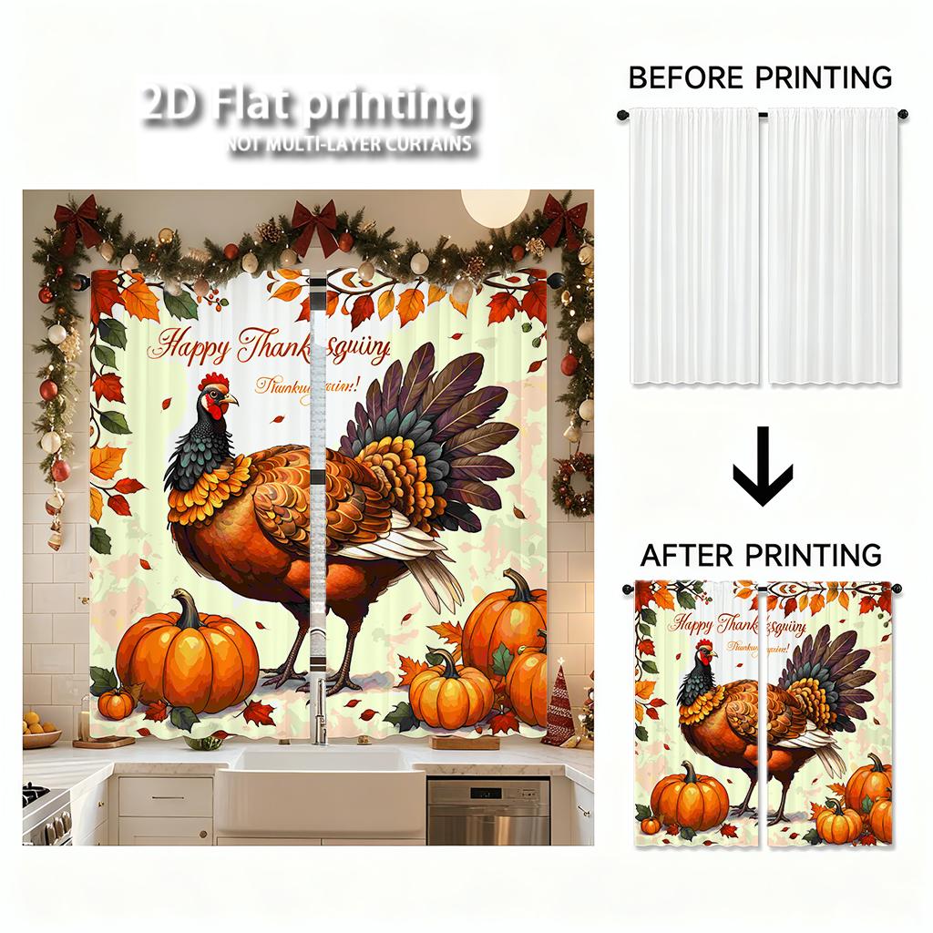 Piece Set High Definition Digital Printed Curtainsthanksgiving Style Pheasant Orange Pumpkins Autumn Leaveshome Decoration Curtain Polyester