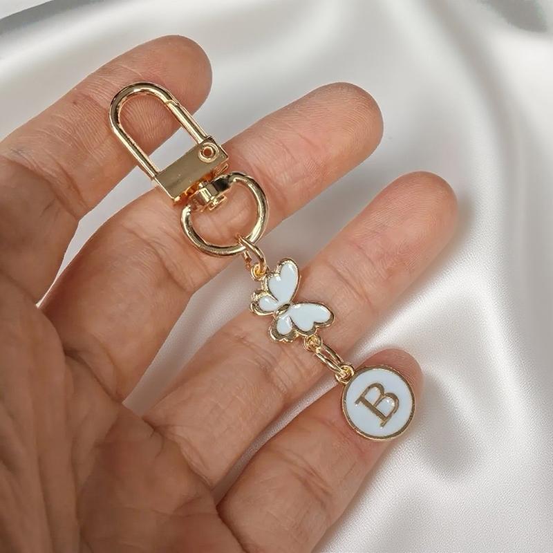 Metalowy Brelok z Literą Motyla A-Z 26 Liter Brelok Urok Uchwyt na Klucze Samochodowe Zawieszka do Torby Akcesoria Biżuteria Prezent