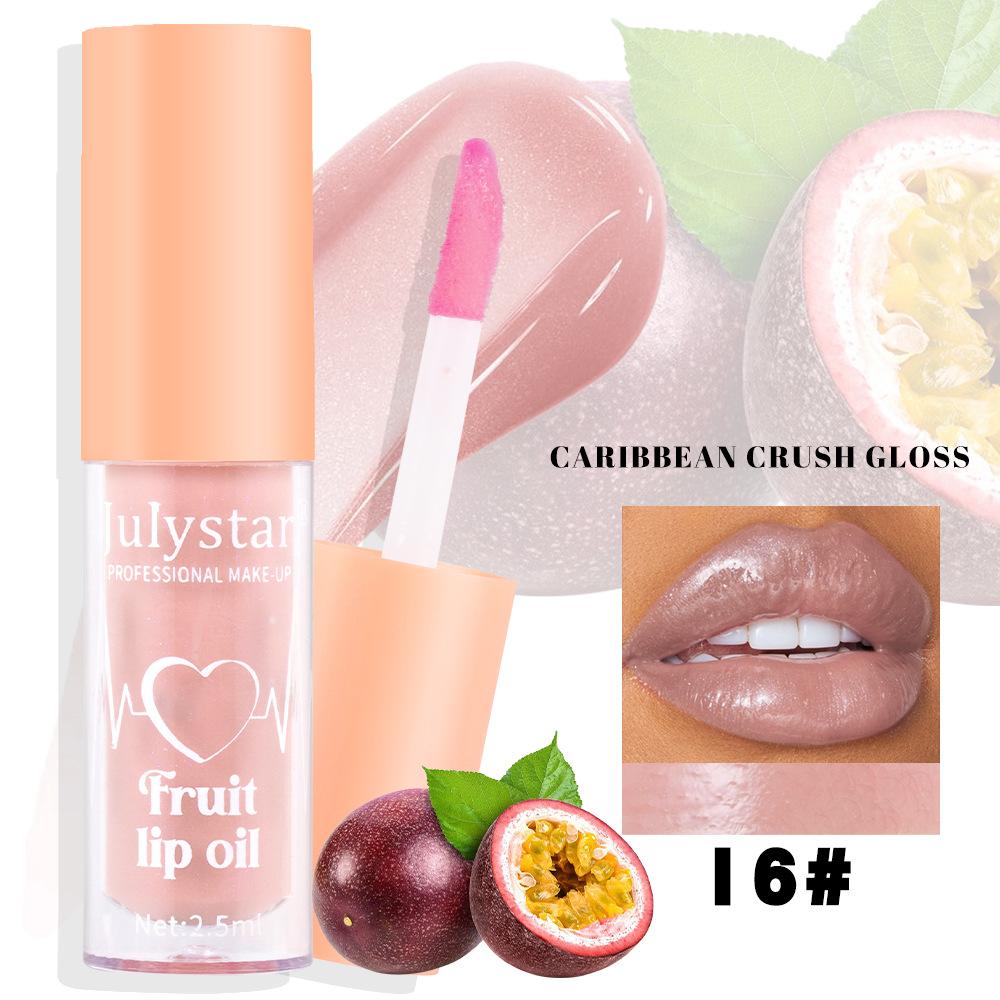 Julystar 20 Color Fruit Lip Gloss Pearlescent Dudu Lip Moisturizing and Moisturizing Mirror Water Light Temperature Changing Lip Oil