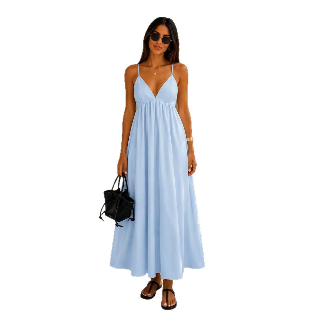 Spice Girls 2026 Summer Wear Sexy V-neck Backless Seaside Vacation Skirt Suspender Dress, Sweet and Spicy Long Dress