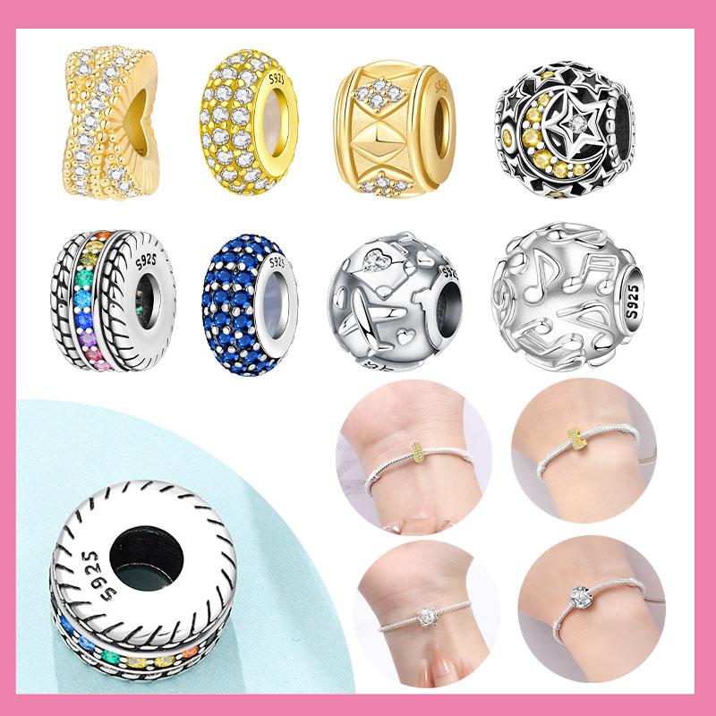 Copper Golden Hollowed-Inlaid Stone Stars And Moon Charms Beads Pendant For Original Bracelet Woman Girl Jewelry