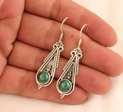 Solide 925 Sterling Silber Malachit Edelstein Ohrringe Böhmische Ohrringe Damenschmuck Designer Ohrringe