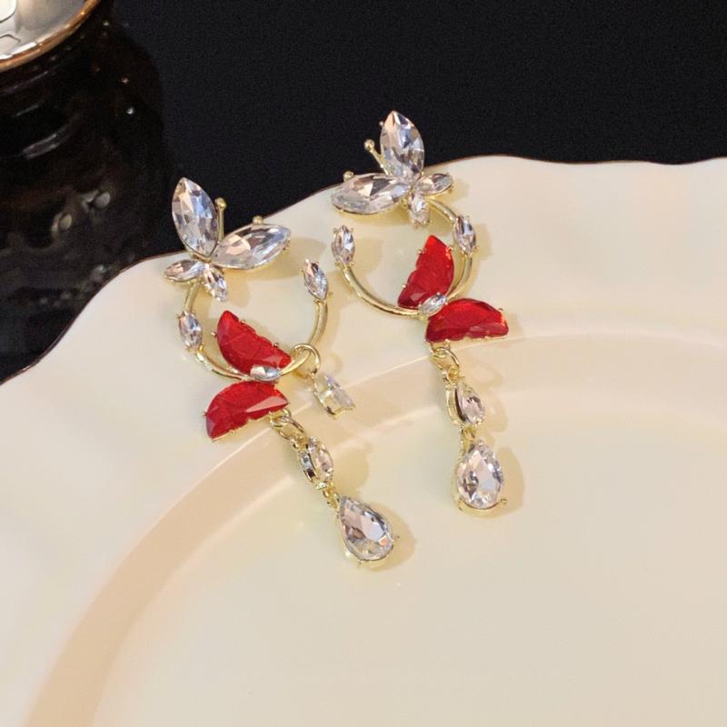 

Роскошный темпераментный нишевый дизайн с красной бабочкой и кисточкой, серьги-подвески женские