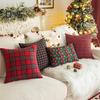 Christmas Pillowcase Plaid Print Single Side Print Colorfast Hidden Zipper Two Sizes Available Couch Decoration Throw Pillow Cover Pillow Sham
