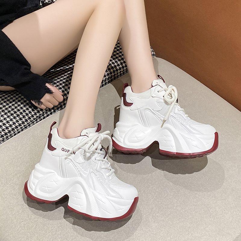 10cm Super High Heels Dad's Shoes Women's Ins Super Hot Breathable White Shoes Thick Sole Increased Height Inside Slimming Casual Sports Shoes