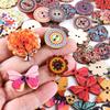 10pcs Rustic Handmade Wooden Buttons, Decorative Hand-Painted DIY Floral, Butterfly & Tree Designs for Crafts