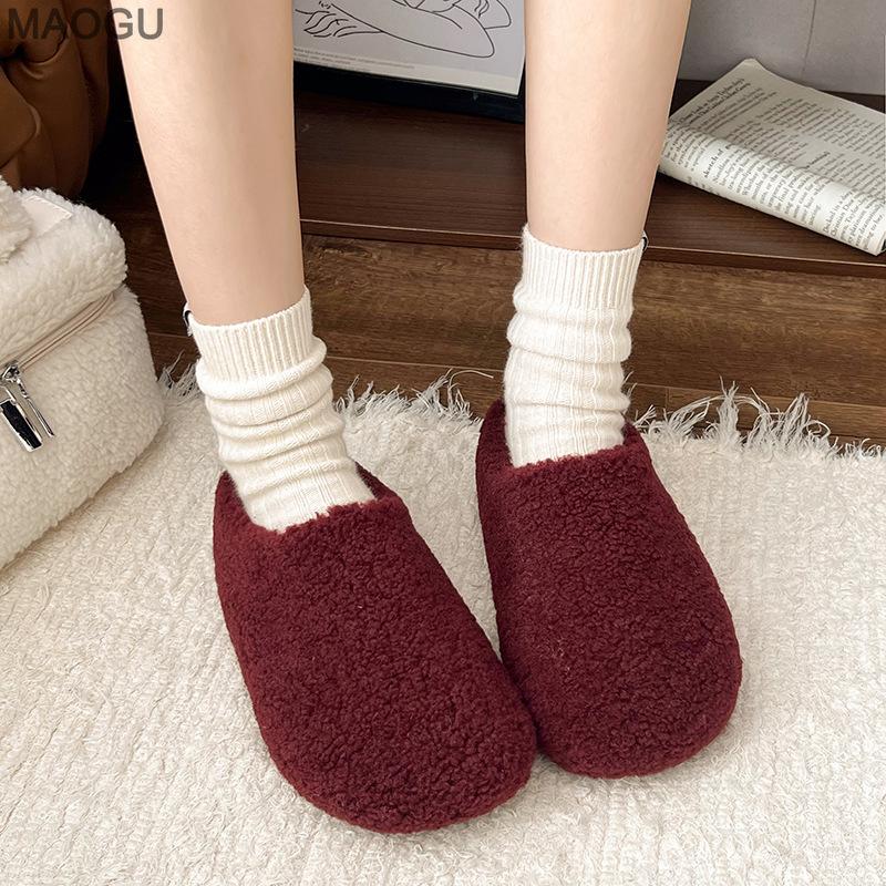 Women's Plush Slip-On Mules Cover Toe Winter Warm Faux Fur Lined Indoor Outdoor Casual Shoes Non-Slip Flat Slippers for Women