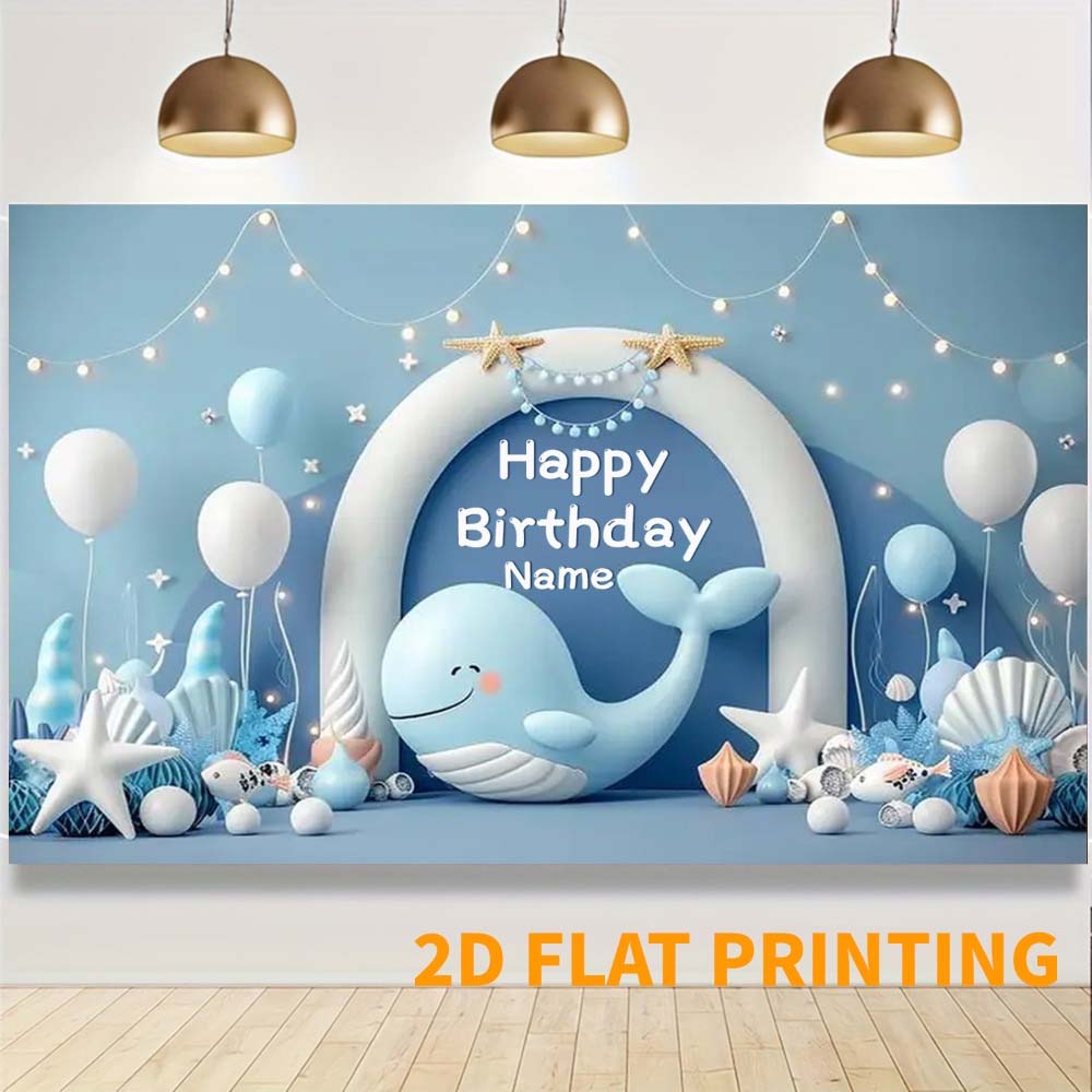 1 Stück Individuelle Nautische Wal Happy Birthday Kulisse, Ozean-Thema Party Foto Hintergrund Banner für Jungen Geburtstag Dekoration