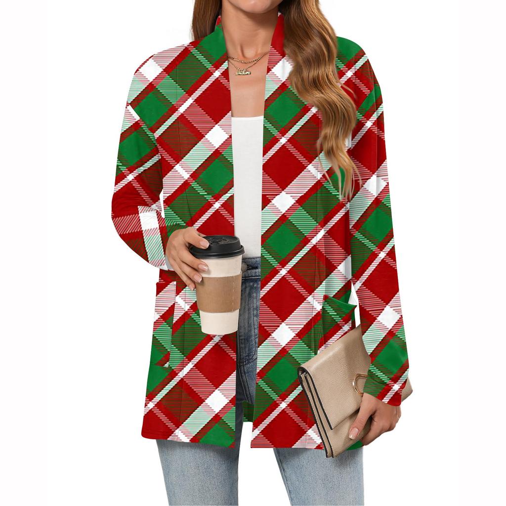 Women's Christmas Printed Lightweight Cardigan Long Sleeved Casual Loose Thin Fit With Pockets Cardigan Jacket
