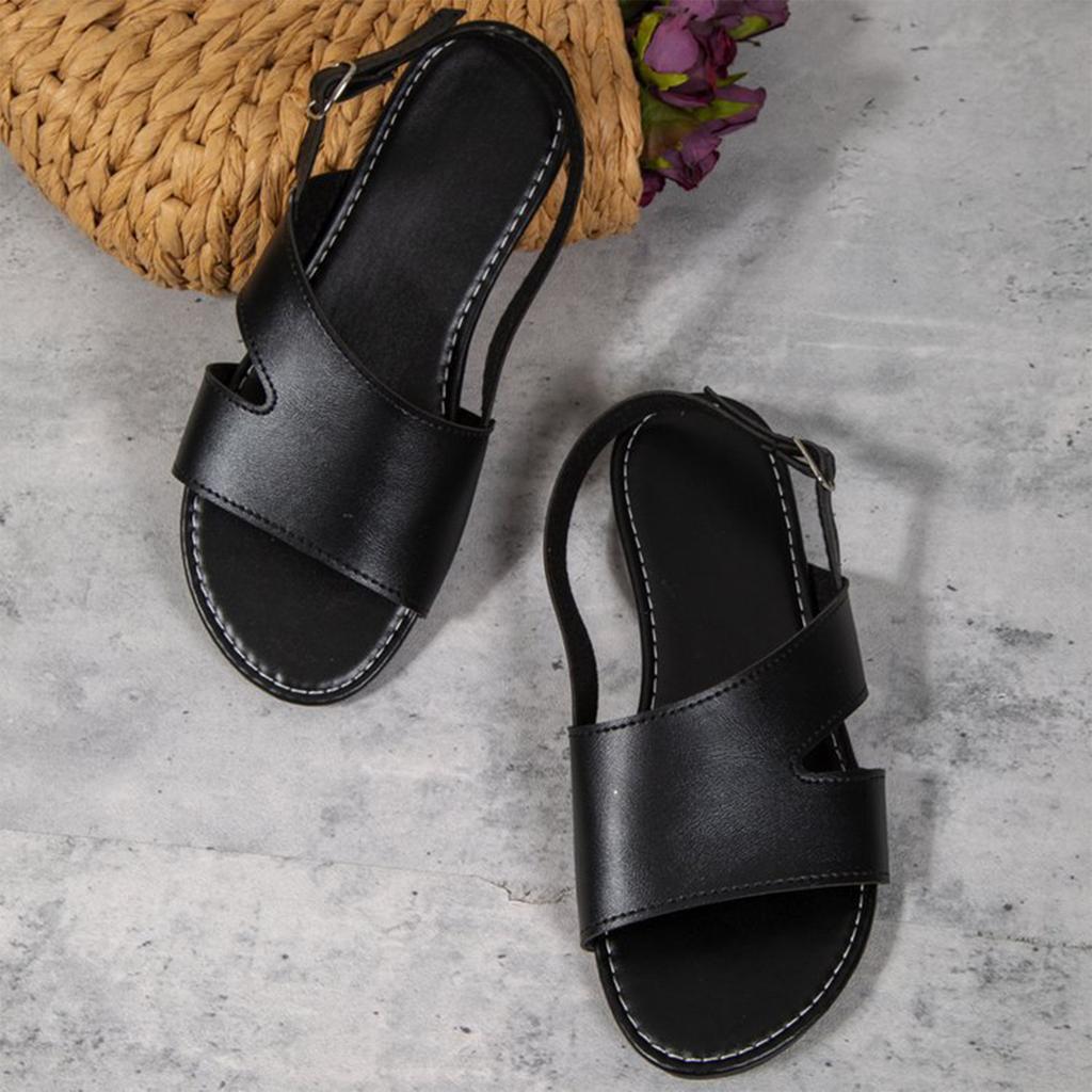 Summer women's color round headed straight buckle strap casual sandals for wearing outside