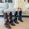 F7868-1 thick heel pants boots pointed boots long boots women's 2025 autumn and winter new stacking boots long knight boots