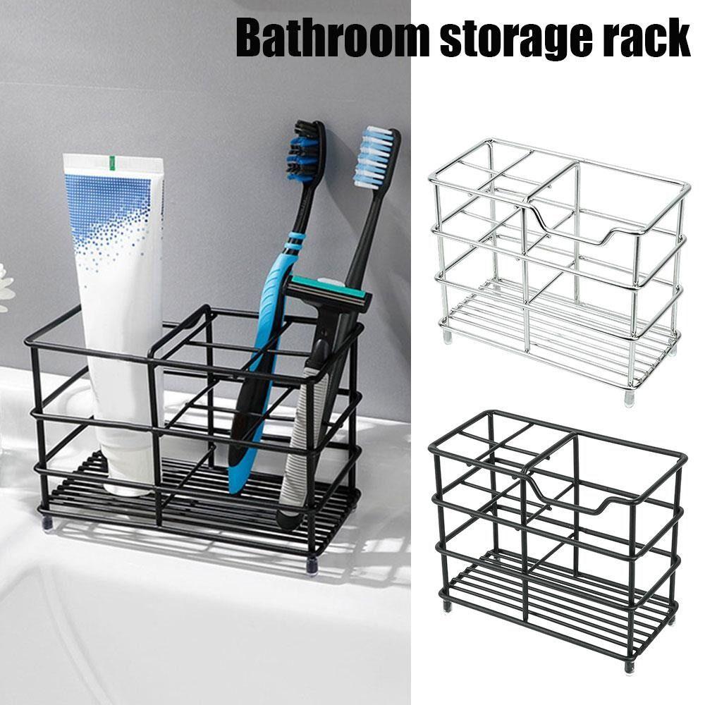 Stainless Steel Toothbrush Holder 5-Slot Layout Bathroom Organizer Countertop Storage