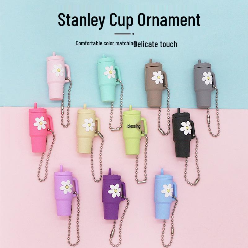 Popular Soft Rubber Stanley Cup Pendant Keychain - Creative Milk Tea Cup Keyring Available
