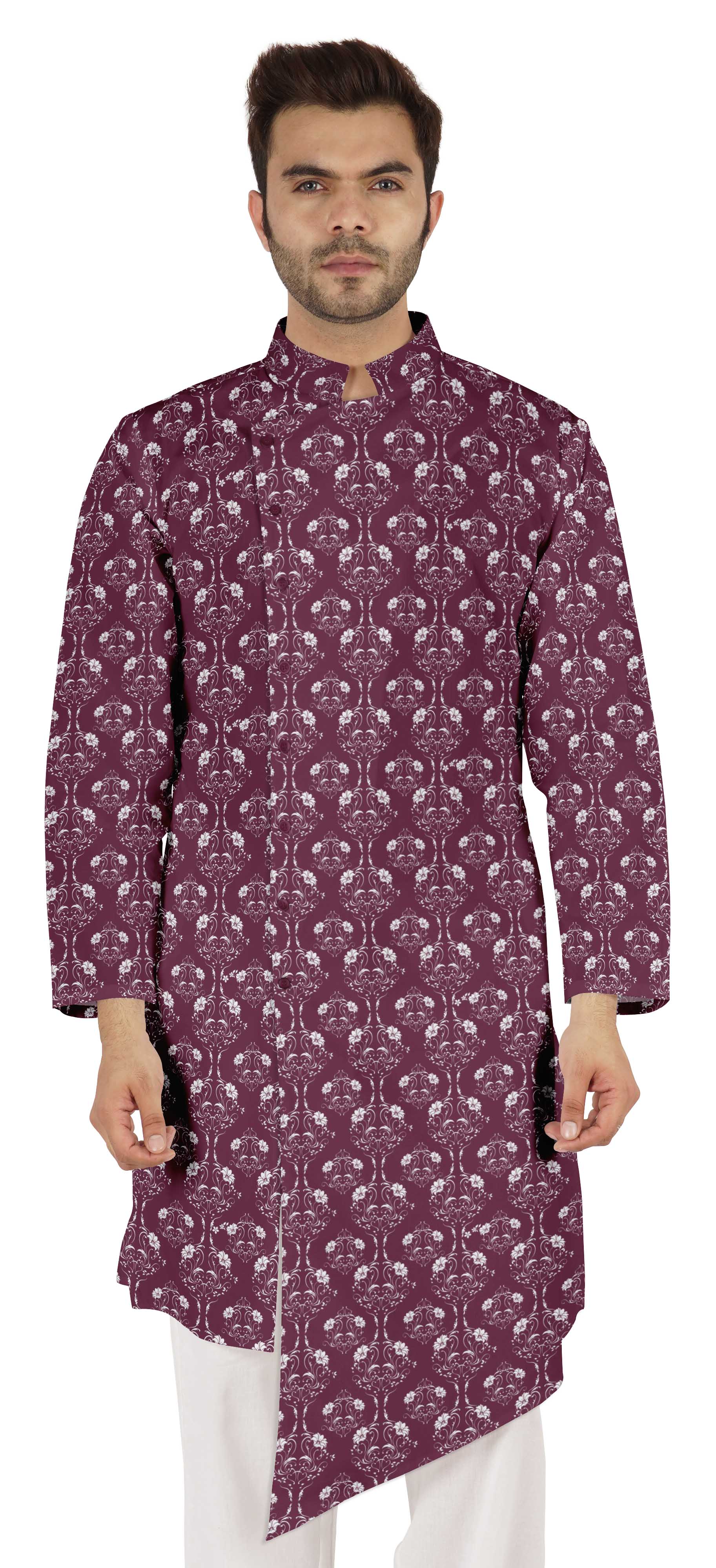 

Повсякденна повсякденна традиційна довга етнічна сорочка з принтом від Atasi від індійського дизайнера Kurta XX-Large винний