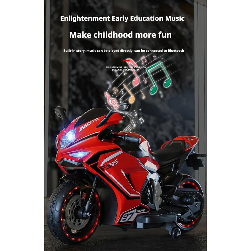 Children's Electric Motorcycle Dual Drive Children's Car with Remote Control Bluetooth Music LED Light Microphone Luminous Wheel