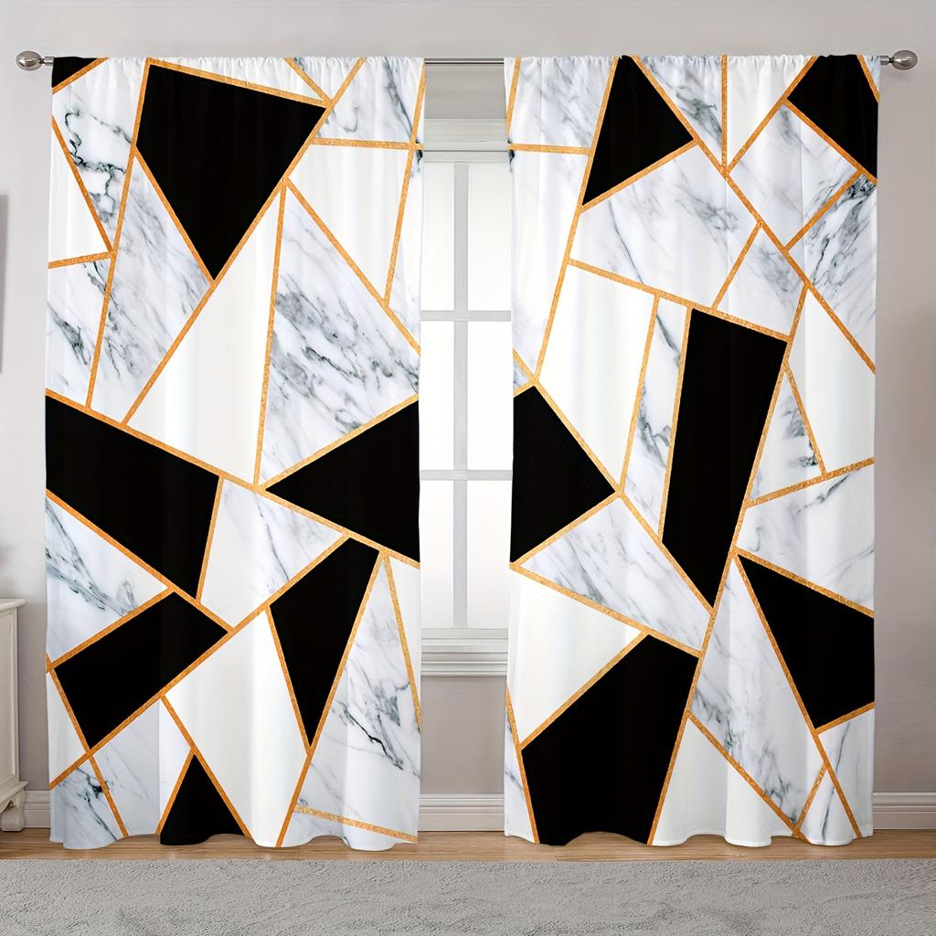 2 Paneele Geometrisches Kariertes Gestreiftes Druck Vorhänge für Schlafzimmer Wohnzimmer Bodenlanges Fenster Küche Jalousien Drapierung cortians