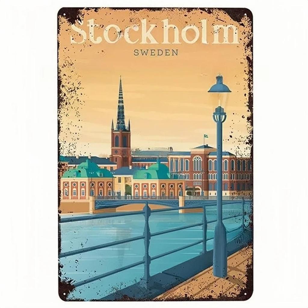 Vintage BERLIN LONDON MONACO Lissabon Stadtposter Metallschild Plakette Platte Dekor Für Werkstatt Man Cave Bar Pub Hotel Wanddeko