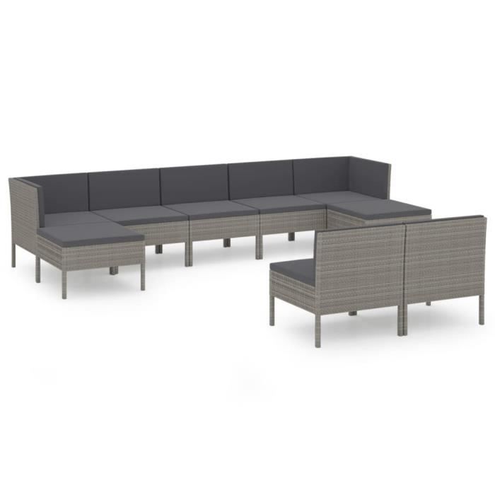 VidaXL Garden Lounge Set 9 Pcs, with Cushions Wicker Resin Grey