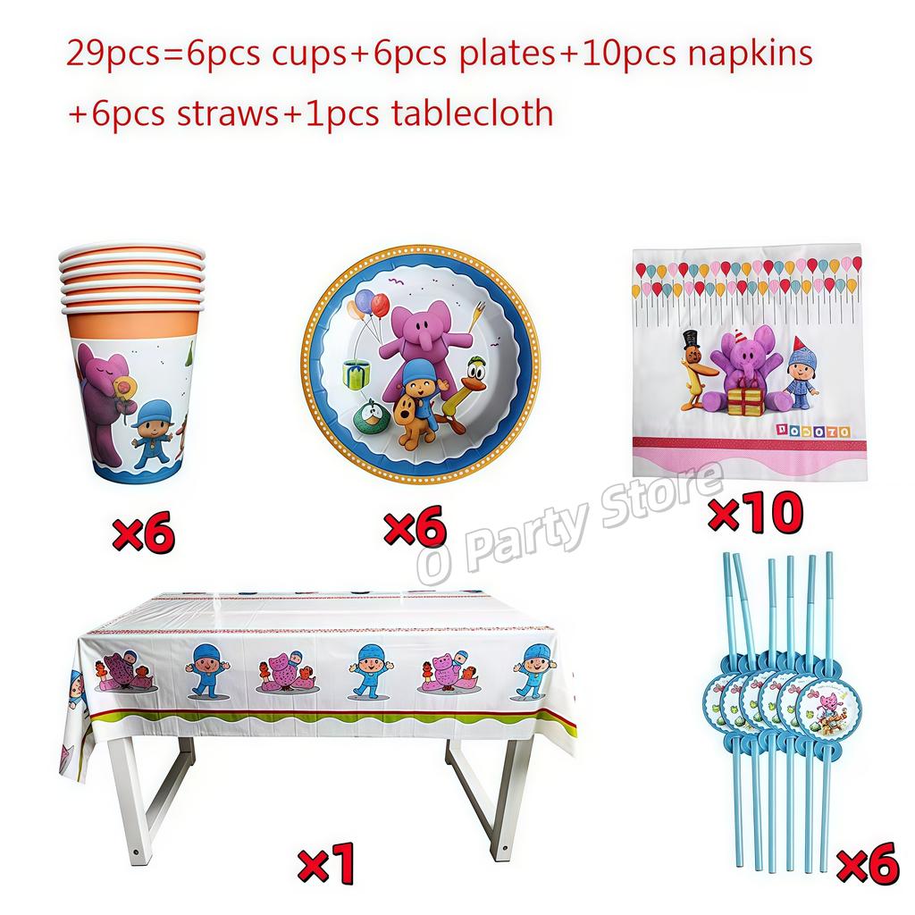 Pocoyo Geburtstag Dekorationen Einweg Geschirr Becher Teller Luftballon Banner Für Kinder Mitgebsel Babyparty Deko Party Zubehör Geschenk