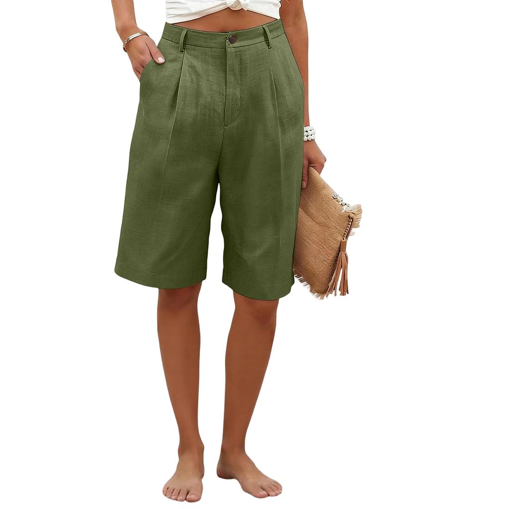 Women's Color Casual Fashionable Breathable Loose Cotton Linen Five Quarter Pants
