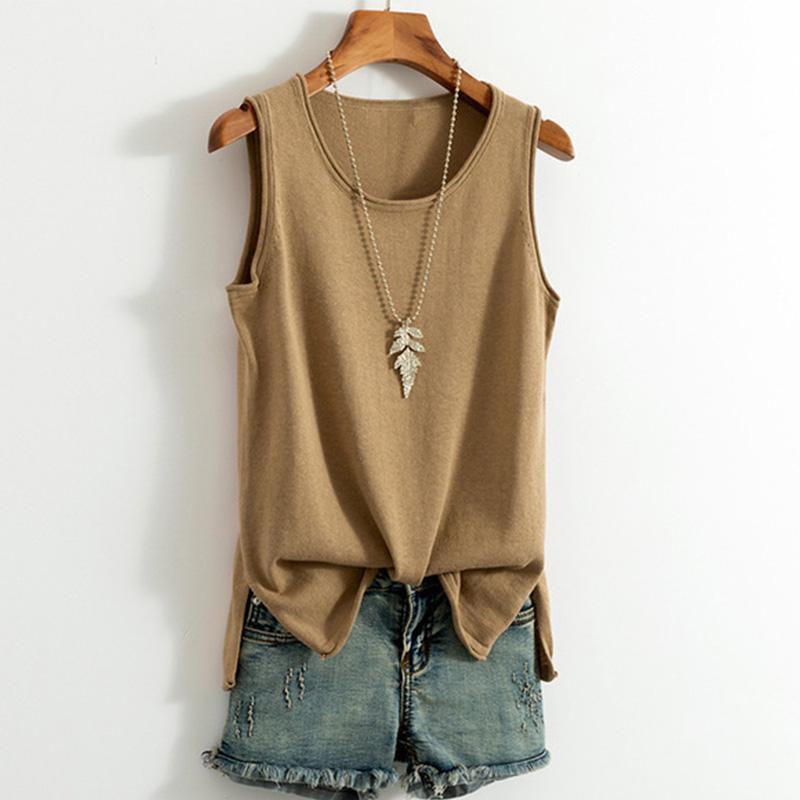Cotton and Linen Camisole Women's Summer I-shaped Sleeveless Knitted Bottoming Shirt Short Outer Wear Loose Solid