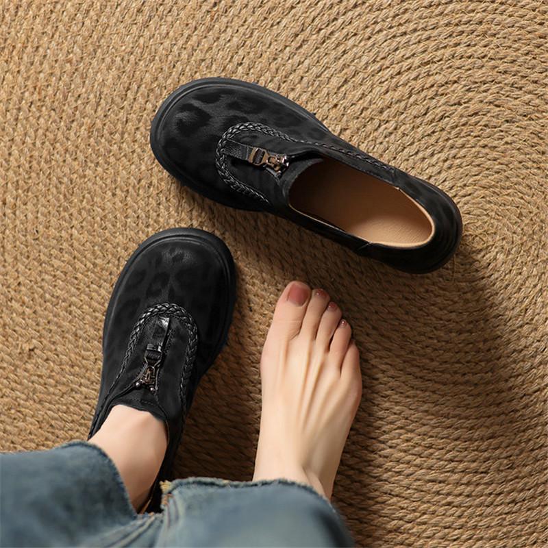 Fashion 2025 New Spring Leopard Print Sheep Leather Woman Shoes Round Toe High Heel Women Pumps Shoes for Women Fashion Platform Loafers