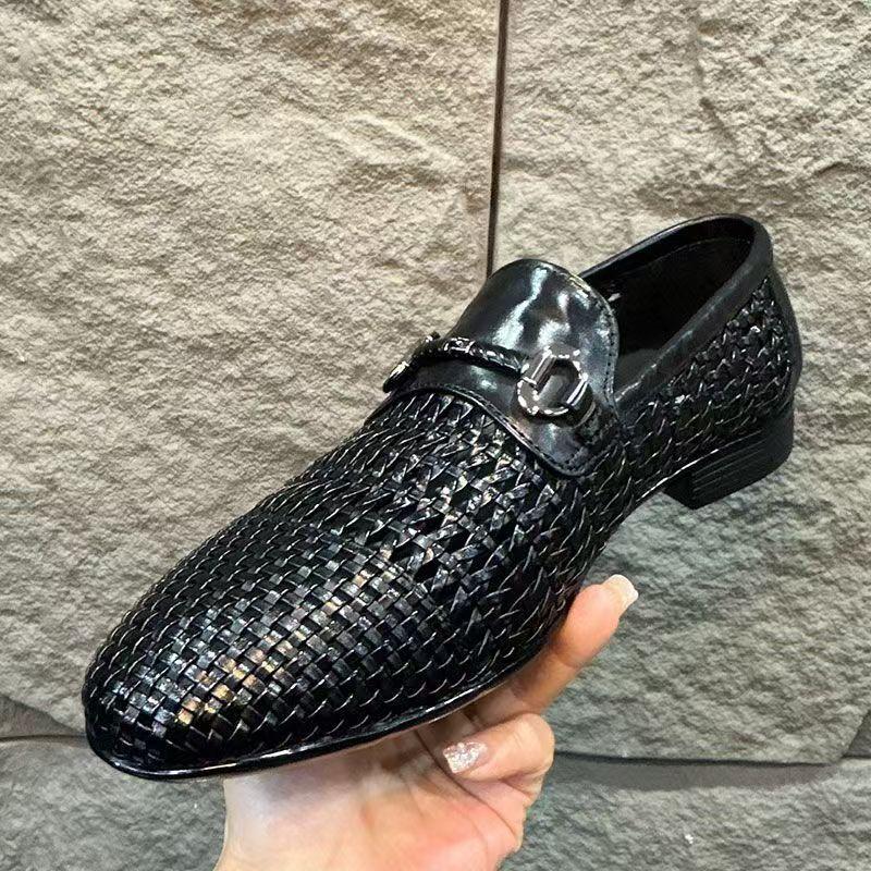 Summer men's shoes hollow breathable foot casual leather shoes men's one-pedal trendy versatile hand-woven loafers