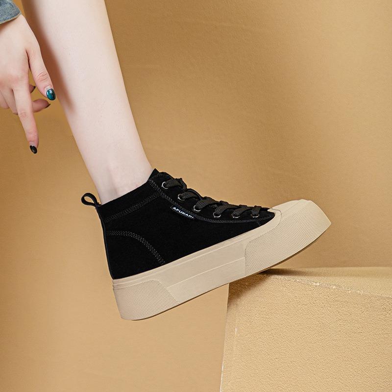 High-top thick baseplate shoes women's autumn new fashionable versatile comfortable lace-up small soft-soled casual shoes