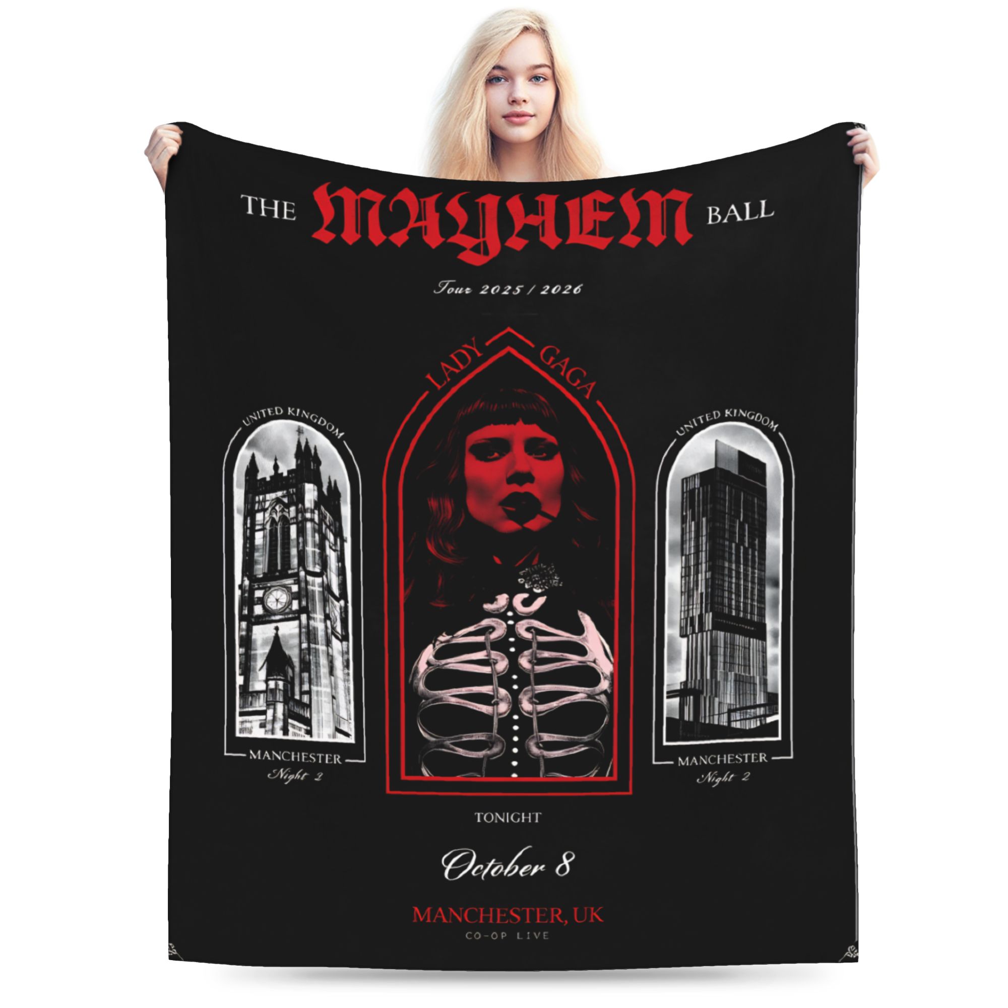 

Lady Gaga The Mayhem Ball 2025 UK Tour Blankets Warm Soft Plush Throw Blanket For Kids Home Decor Flannel Bedspread Bed Cover 40x50in