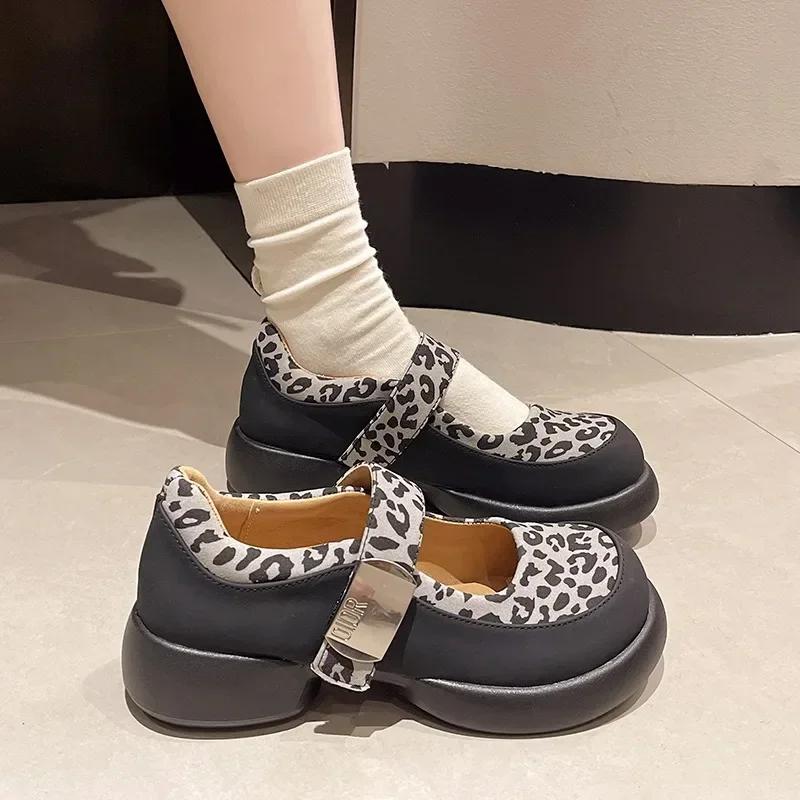 Shoes Female 2025 Hot Sale Buckle Strap Women's High Heels Fashion Leopard Print Office and Career New Round Toe Heels Women