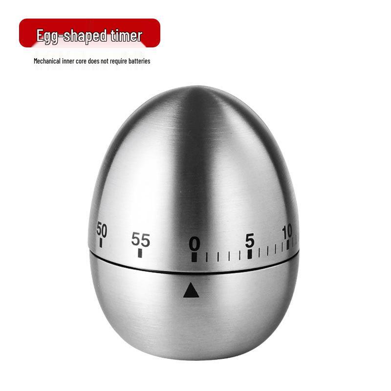 60-Minute Egg-Shaped Stainless Steel Kitchen Timer for Baking and Cooking
