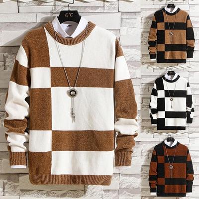 2023 Mens Knitted Sweater Pachwork Color Loose Mens Casual Pullover Winter High Streetwear Hip Hop Couple Sweater
