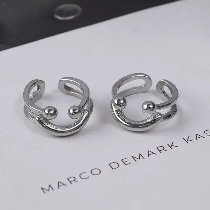 Smile Shape Ring for Women Girls Stainless Steel Rings Adjustable Opening Ring Fashion Jewelry Friend Gifts