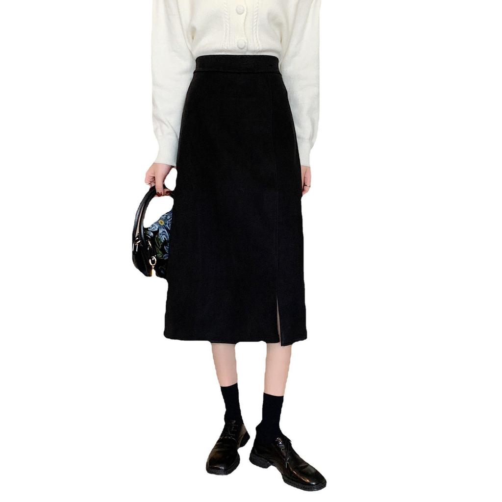Women's Black Slit Midi Skirt - Spring/Summer/Autumn School Style Bodycon