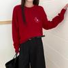 Women's European Style Red Wool Sweater with Pony Hair - Autumn/Winter Knitwear