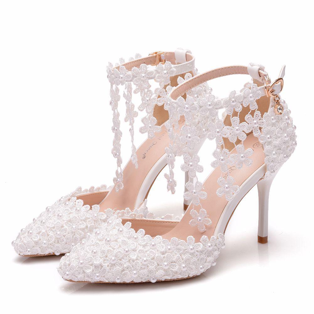 Fashion Comemore White Lace Flower Pumps Tassel Elegant Wedding Bridal Shoes Stiletto Pointed High Heel Shoe Women Sandals Heels Luxury