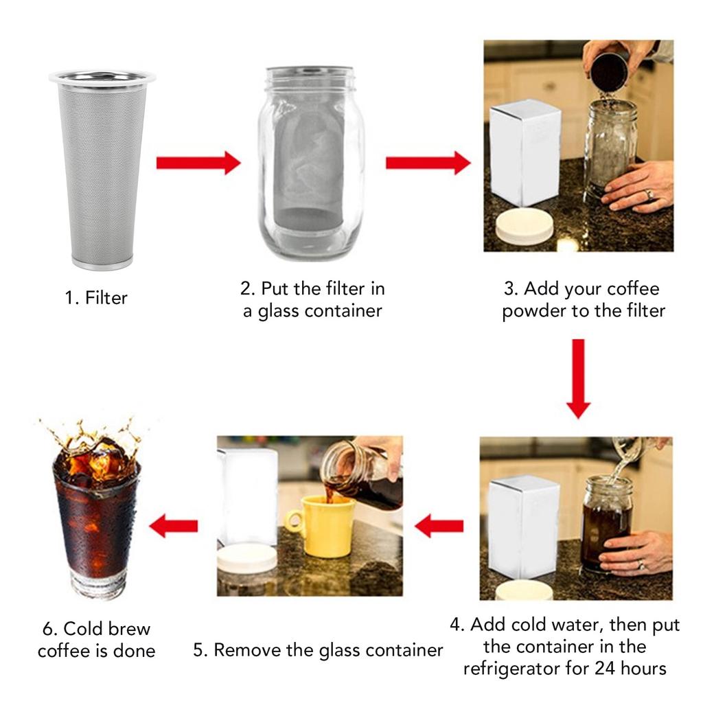 304 Nerezová ocel Cold Brew Kávový Filtr Kuželová Síťka s Bílou Gumou Kávový Louhovač pro Ovocné Nápoje