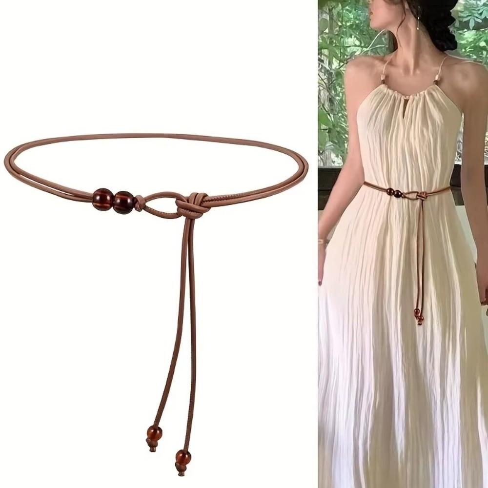 Bead Leather Waistband Adjustable Thin Belt Simple Rope Waist Chain Jackets