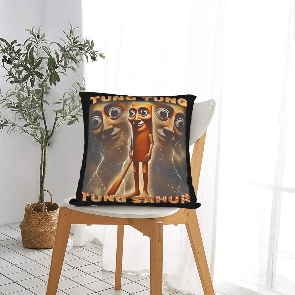 Tung Tung Tung Sahur Pillowcase Cushion Cover Decorations Funny Italian Brainrot Meme Throw Pillow Case Cover Bed Square 40*40cm
