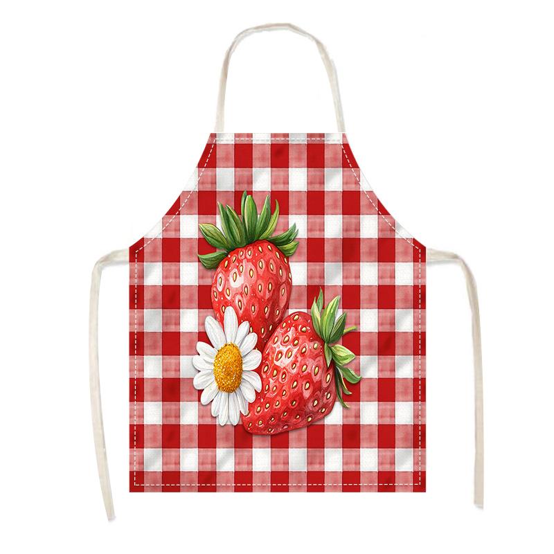 Strawberry Checkered Apron Linen Cotton Red Gingham Kitchen Apron For Women Girls Cooking Baking Party Gift 38X47cm(15X19in)