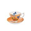 Luxury Gold Rim Bone China Tea Cup and Saucers, Elegant Floral Butterfly Coffee Mug Tableware Set, Bird on Branches Bone China Coffee Cup for Home