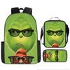 Green Hair Monster Grinch School Bag Campus 12345th and 6th Grade Backpack Lightweight Weight Loss Computer Bag Three-piece Set