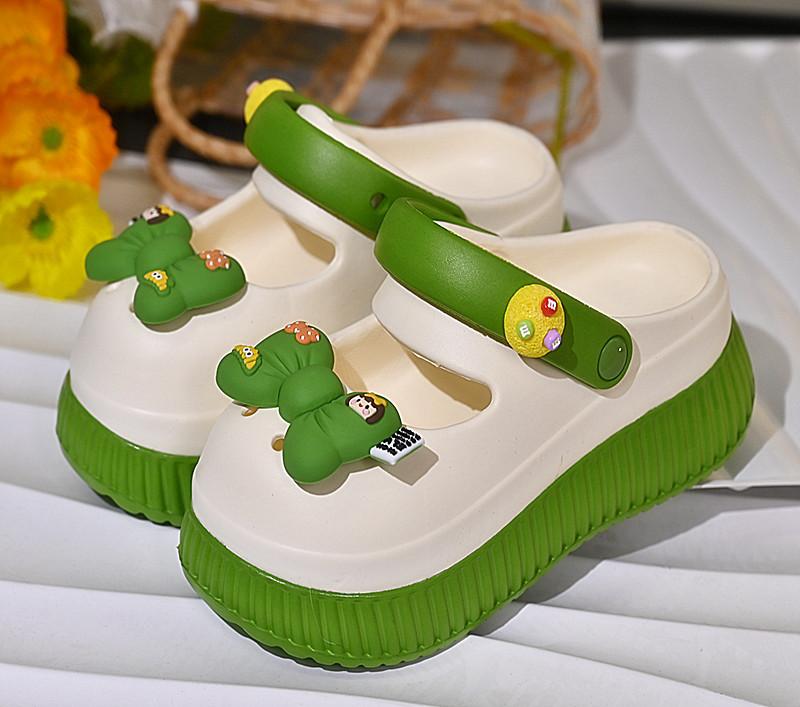 

модные садовые туфли сандалии женские летние 2024 водонепроницаемые толстые подошвы пляжные тапочки женские мягкие тапочки из ЭВА шлепанцы 39-40 зелёный