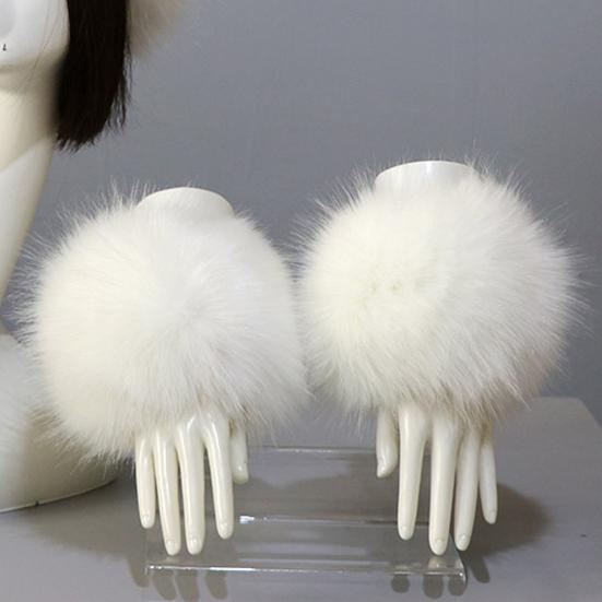 1 Pair Faux Fur Wrist Warmers Fluffy Women Plush Sleeve Cuffs Windproof Thermal Accessory for Jackets Sweaters