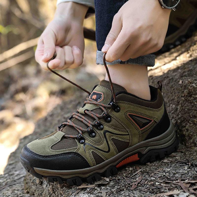 Cowhide Men Hiking Shoes Climbing Mens Sport Shoes Men Outdoor Trainers Non-slip Men Trekking Shoes Fashion Lace Up Sneakers