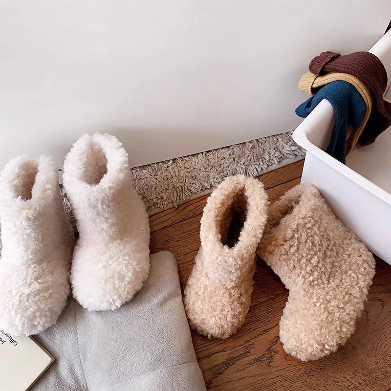 Children's Cotton Shoes Baby Warm Shoes Girls Fluffy Shoes Winter Warm and Velvet Winter New Cotton Shoes