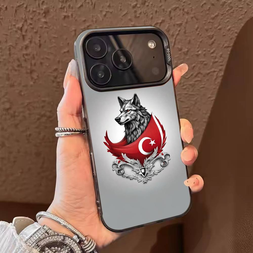 Turk Wolf Turkey Flag Phone Case For iPhone 17,16,15,14,13,12,11,Pro Max,Plus Candy Silver Cover