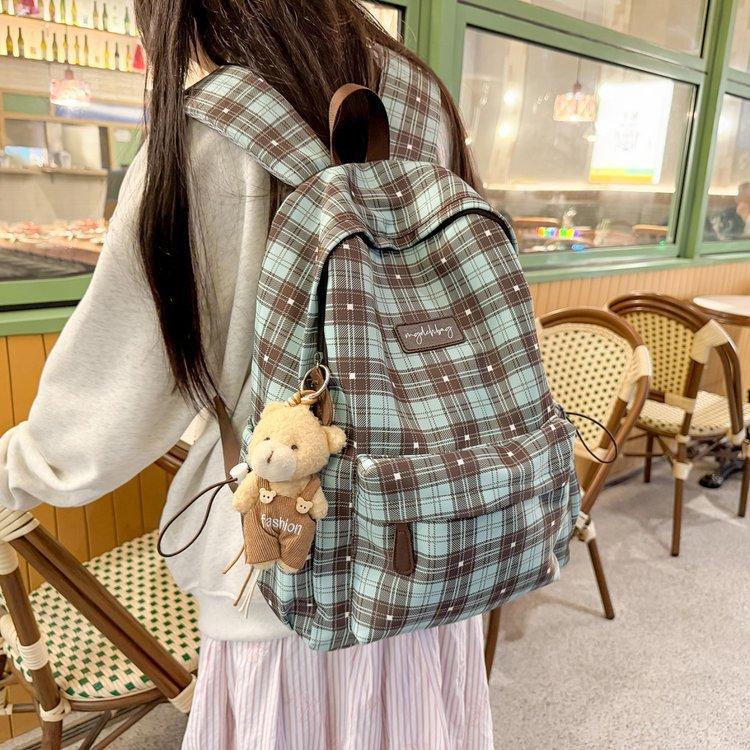 Zaino Nuovo a Quadri Zaino Scolastico Zaino Ragazze Coreano Nicchia Grande Capacità Studente Universitario Viaggio Versatile Zaino alla Moda
