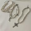 Fashionable Diamonds Sturdy Alloy Crosses Choker Necklace Pendant with Elegant Pearls Jewelry Accessory for Girls