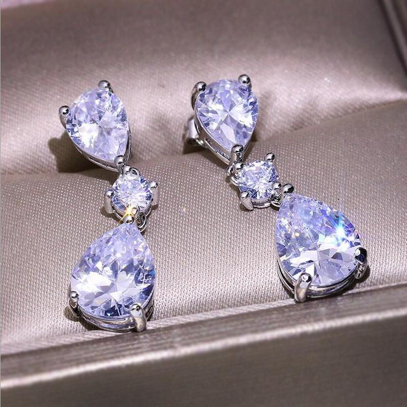 

Новые Роскошные Ювелирные Изделия Стерлингового Серебра 925 Капли Воды Белый Прозрачный Цирконий AAAAA Вечерние Женские Висячие Серьги Подарок белый